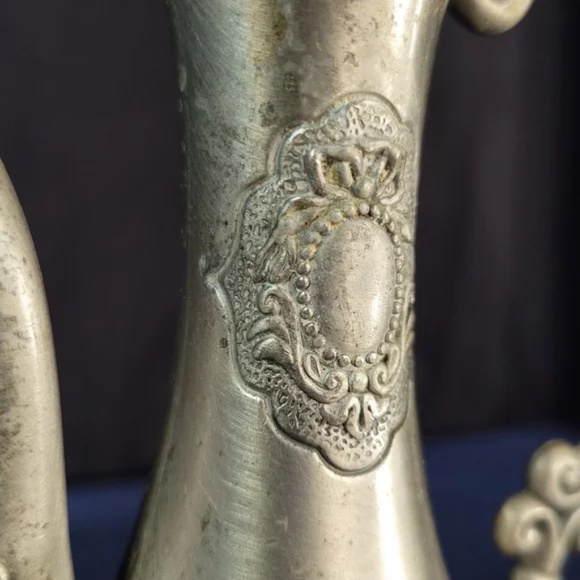 Vintage Pewter Ornate Pitcher with Inset Stones - Picture 9 of 12